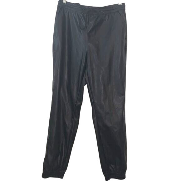 A New Day Black Faux Leather Joggers Size S Elastic Waist & Cuffs With Side Pock - Picture 2 of 11